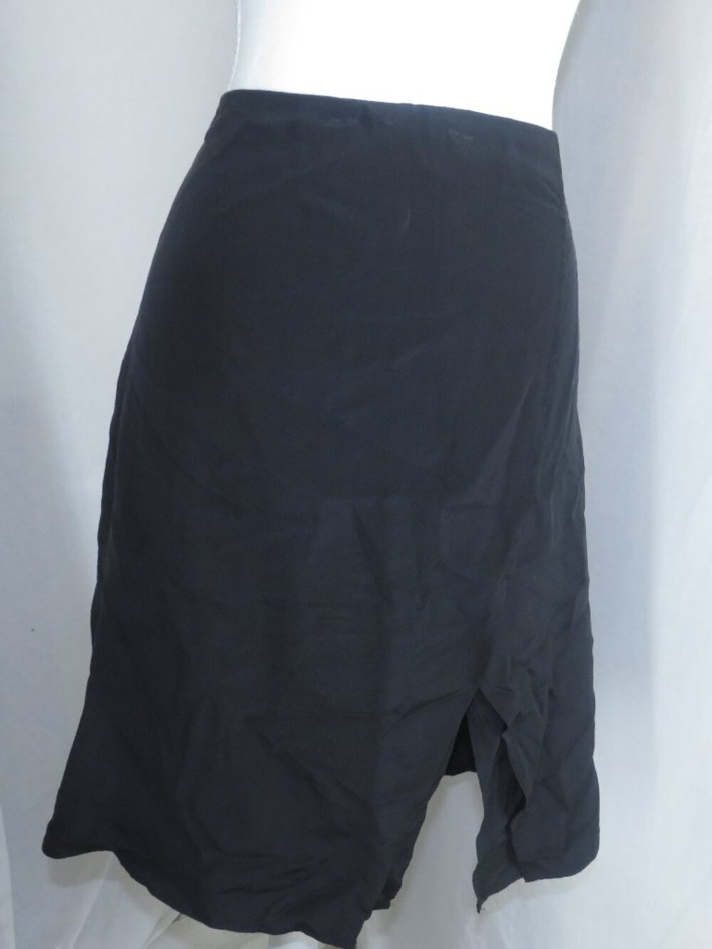 Doncaster 100% Silk Black Midi Skirt – Classic Minimalist Career Chic Size 12